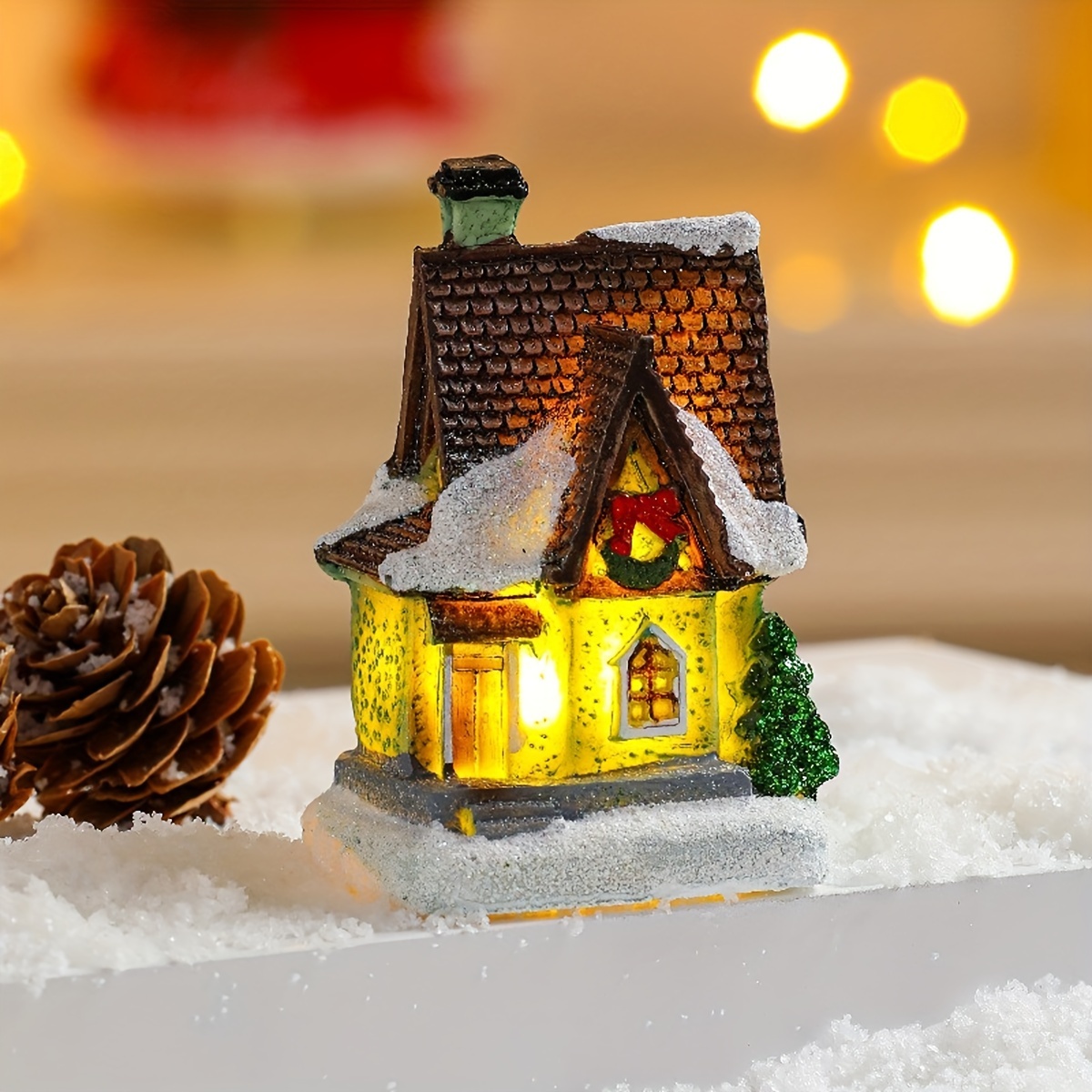 Christmas New Arrival Resin Led Lighted Little Houses Whirligig Resin  Ornaments Miniature Christmas Decorations Gift