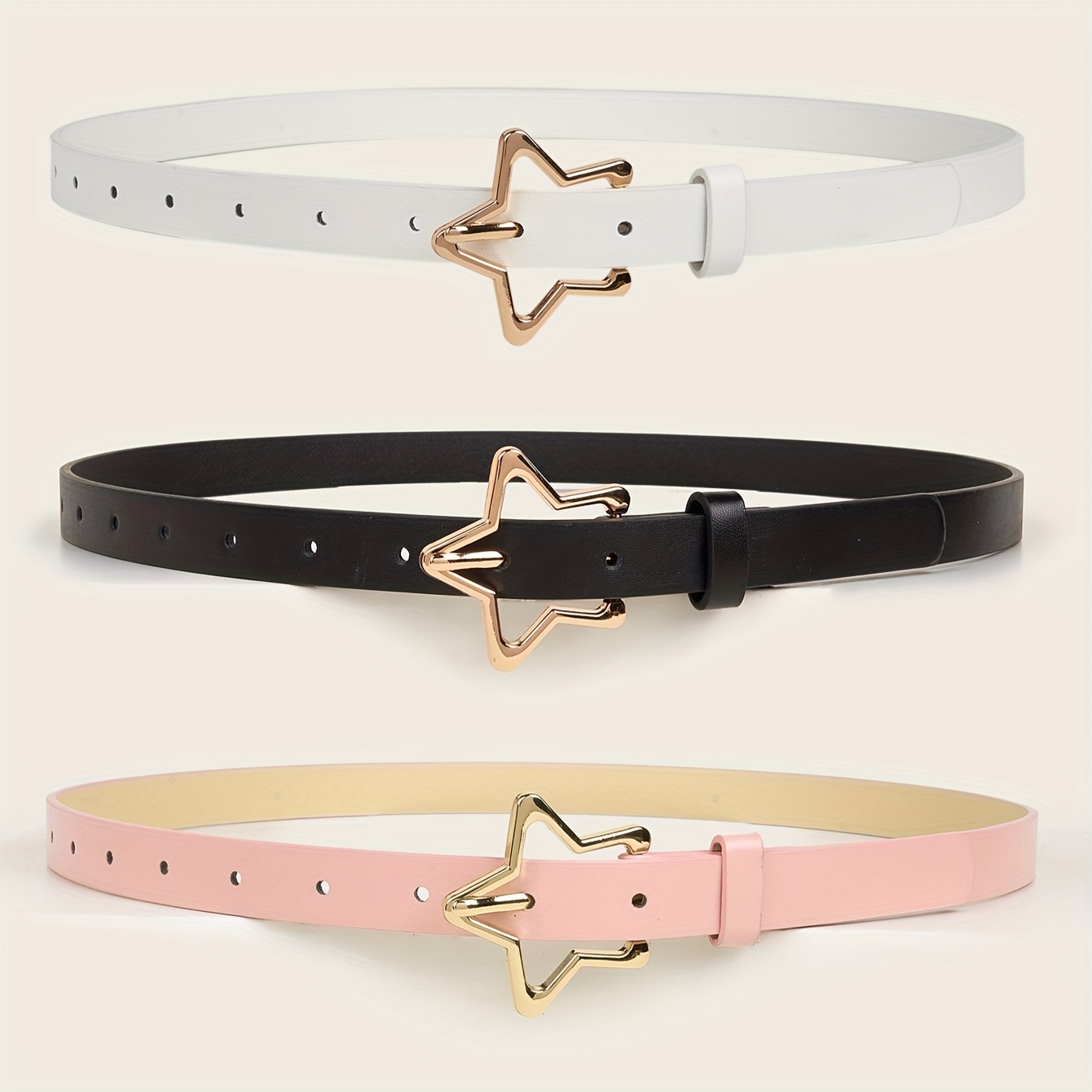 Golden Pentagram Buckle Belt Classic Solid Color Pu Leather Waist