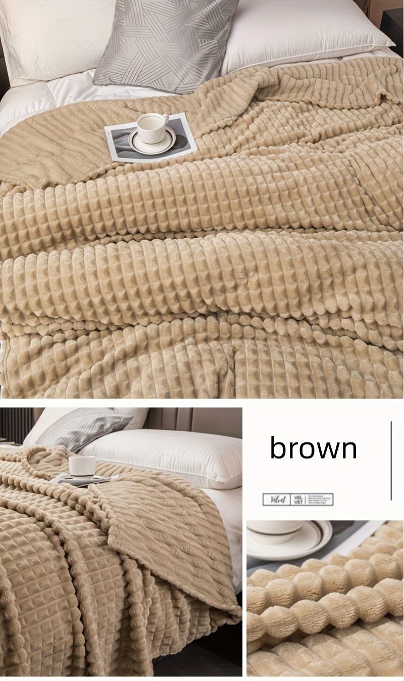 1  and comfortable waffle plush blanket milk velvet throw blanket bedding bedroom sofa   camping travel multifunctional blanket white gray green brown silvery gray solid color bed blanket checkered blanket   used as bed sheets suitable for   and machine washable details 3