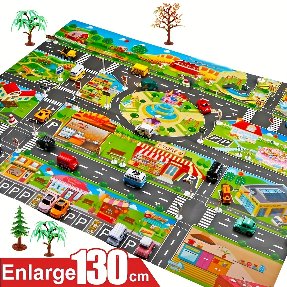 

Play Mats House Traffic Road Signs Car Model Parking City Scene Gift Car Rugs Play Mat For Christmas, Halloween, Thanksgiving Gift