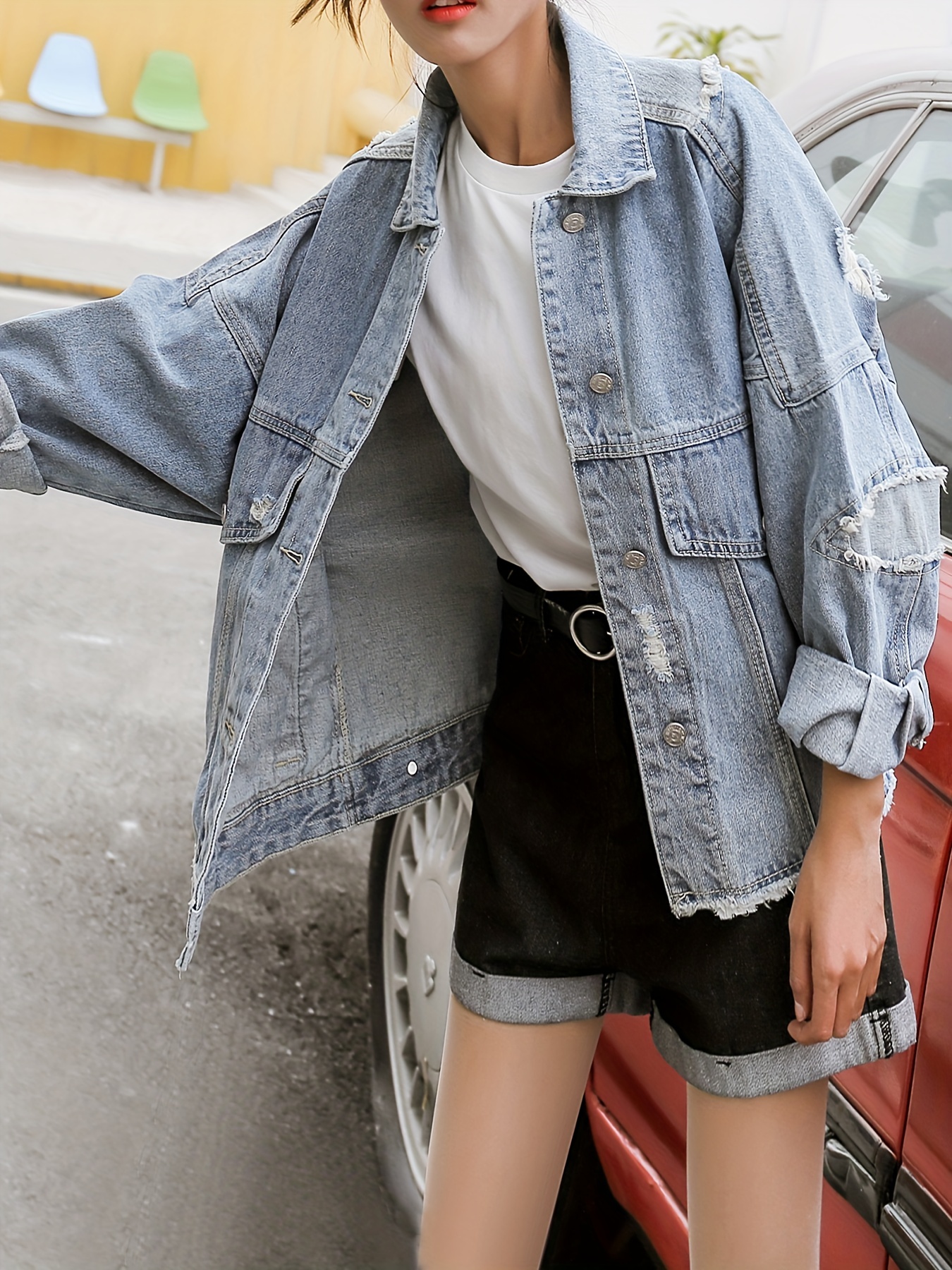 Women's Denim Jacket Camouflage Shirt Tops Fashion Korean Loose Outwear Coat