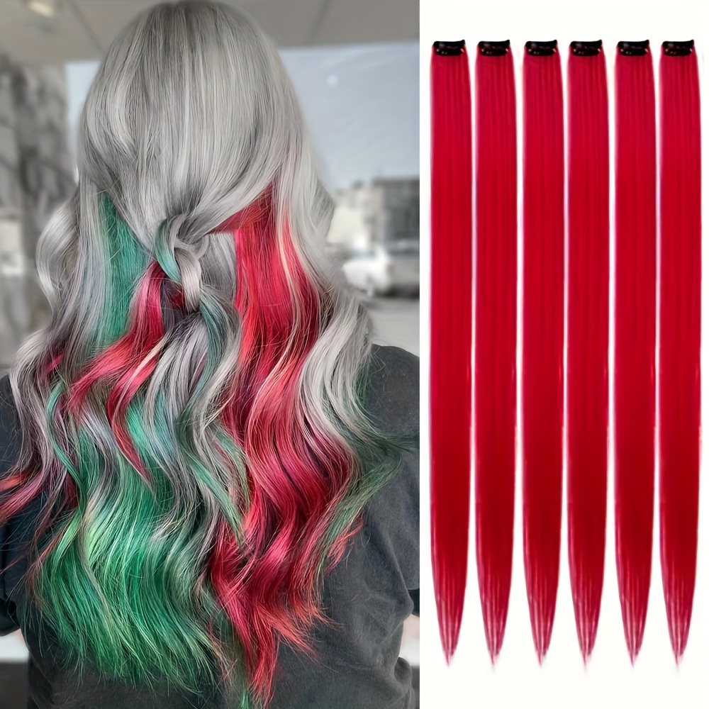 Colorful Red And Green Hair Extension Clips Party Highlights - Temu