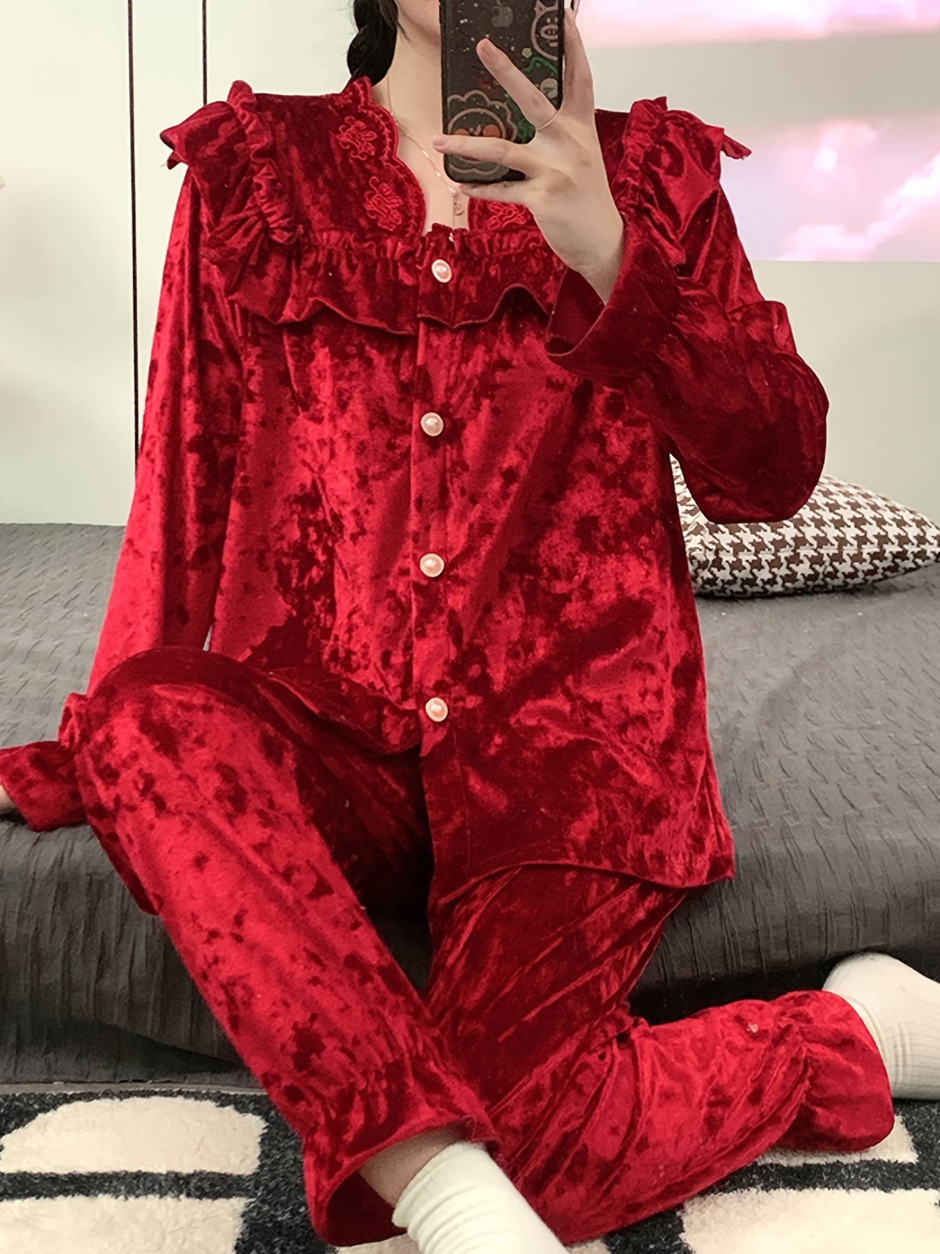 Ensemble pyjama de Noël rouge en velours