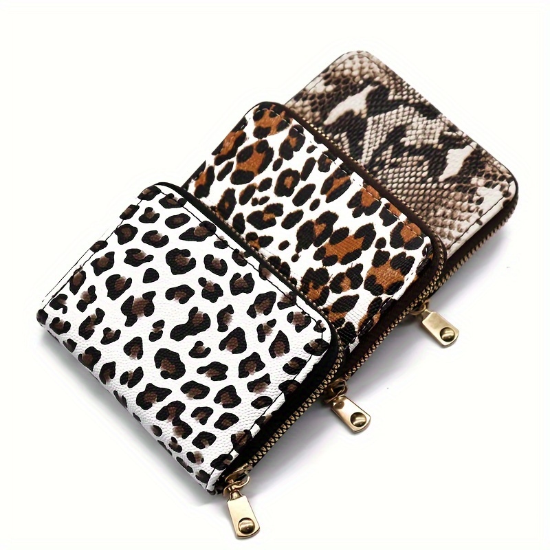 Portable Card Holder Wallet, Short Zipper Around Purse With  Leopard/zebra/snake Skin Pattern, Women's Credit Card Case - Temu