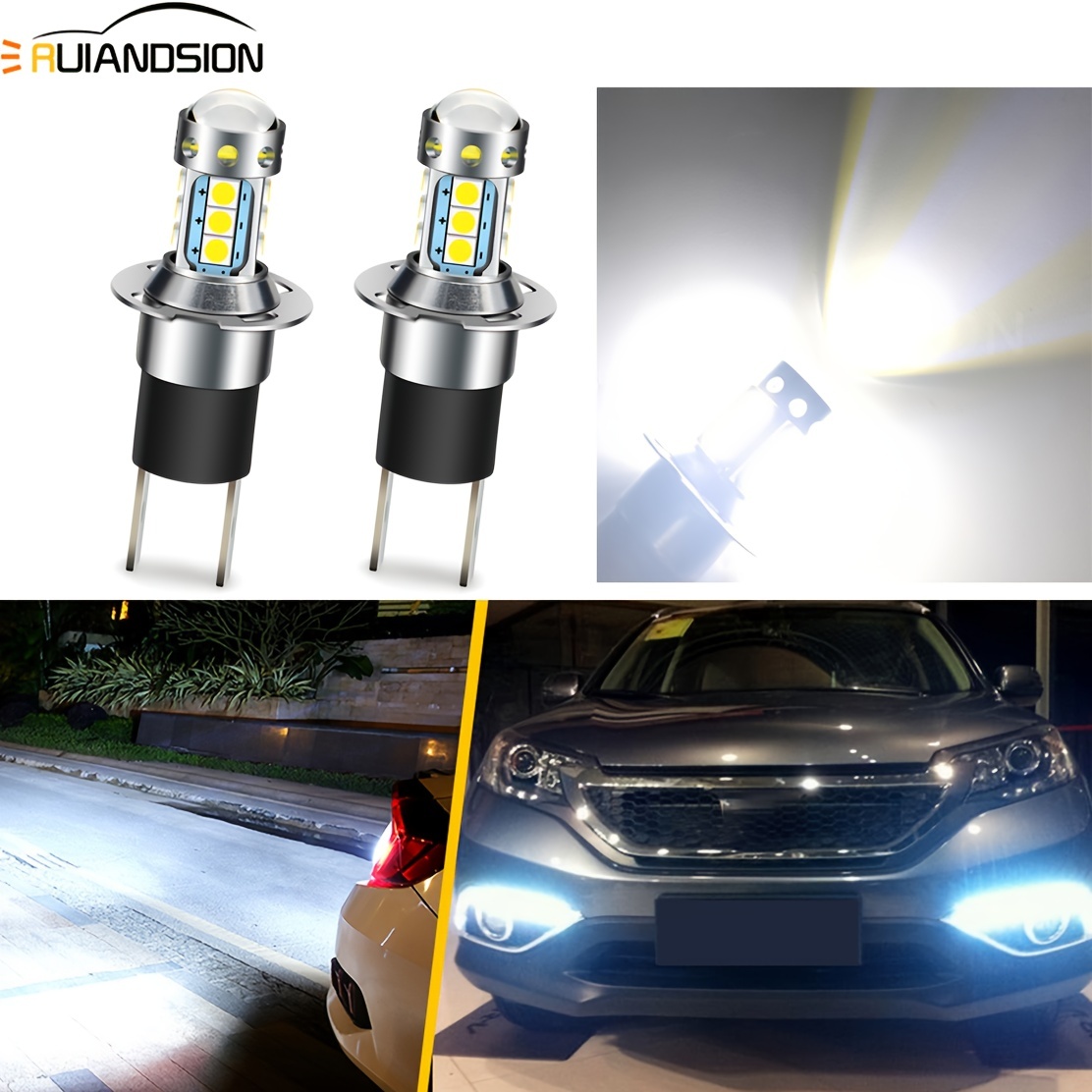 Ruiandsion BAX9S H6W LED Bulbs White 6000K 6-30V Canbus Error Free with  Projector For Car Sidelights Backup Interior Ligh 2Pcs 