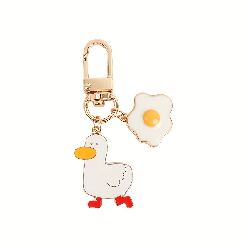 Cute Duck Poached Egg Metal Keychain, Charm Bag Key Holder Car