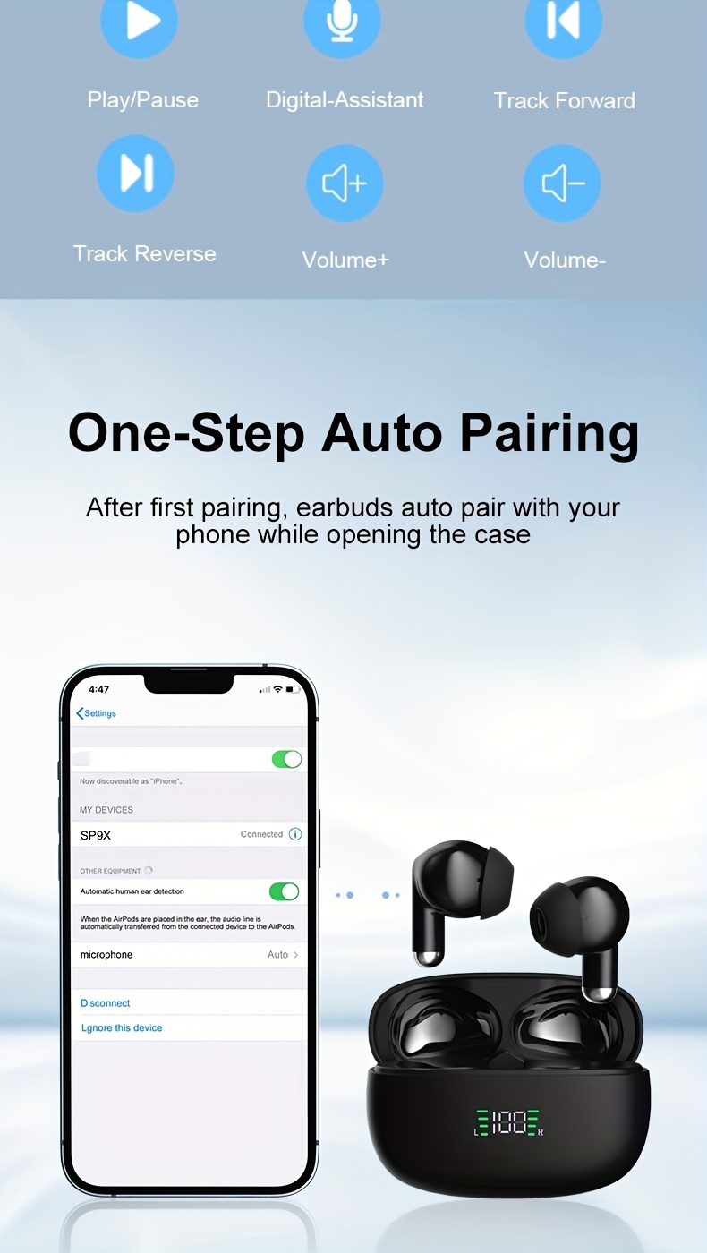 SP9X built-in digital display for ultra long battery life, in ear noise cancelling wireless earphones_voghion.com