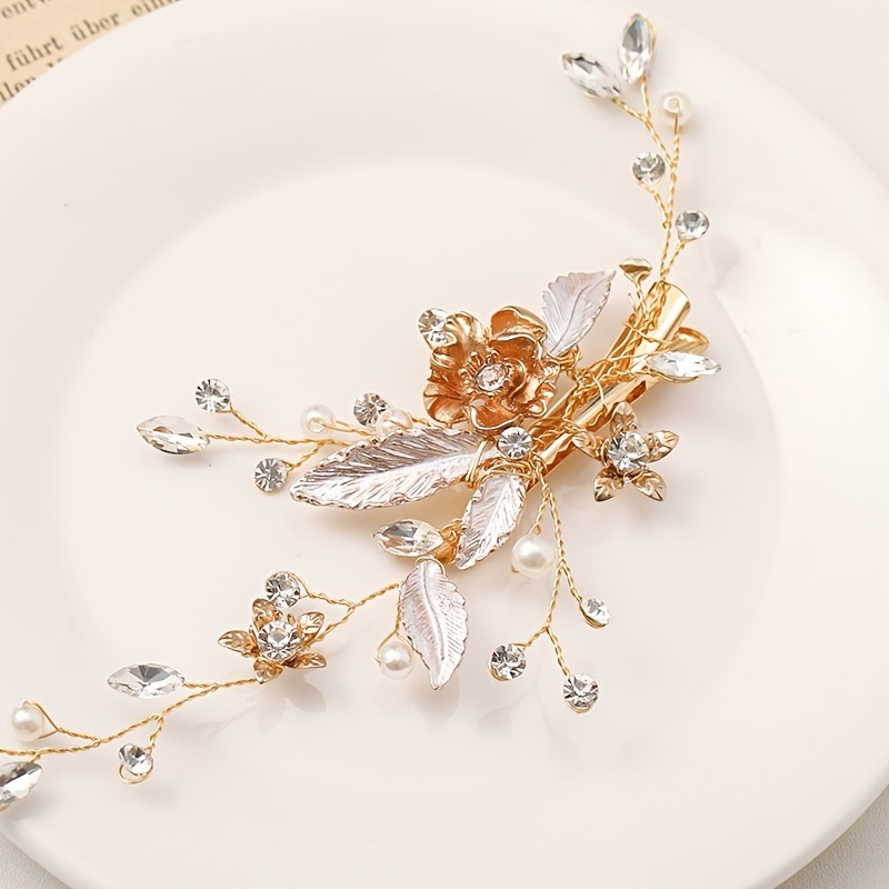 FINGERINSPIRE Bling Flower Leaf Rhinestone Trim (Gold Champagne, 8.4 inch)  Shiny Horse Eye Crystal Applique Chain Trim with Hole Sparky Jewelry