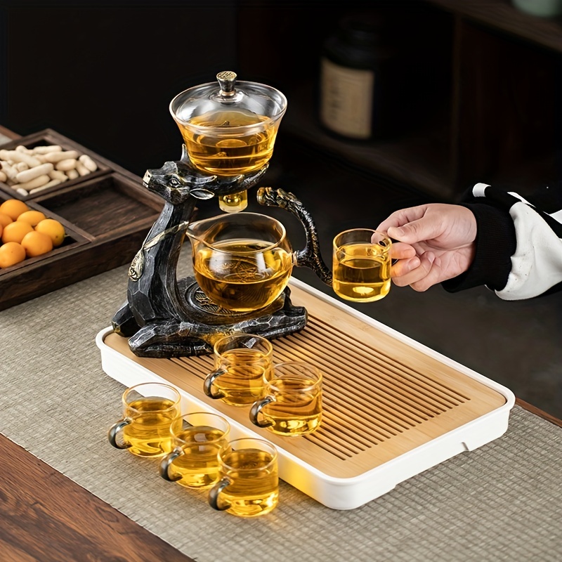 Lazy Tea Maker Palace Lantern Automatic Tea Set Wooden Frame Glass Mug  Glass Teapot Tea Set - Glass - AliExpress
