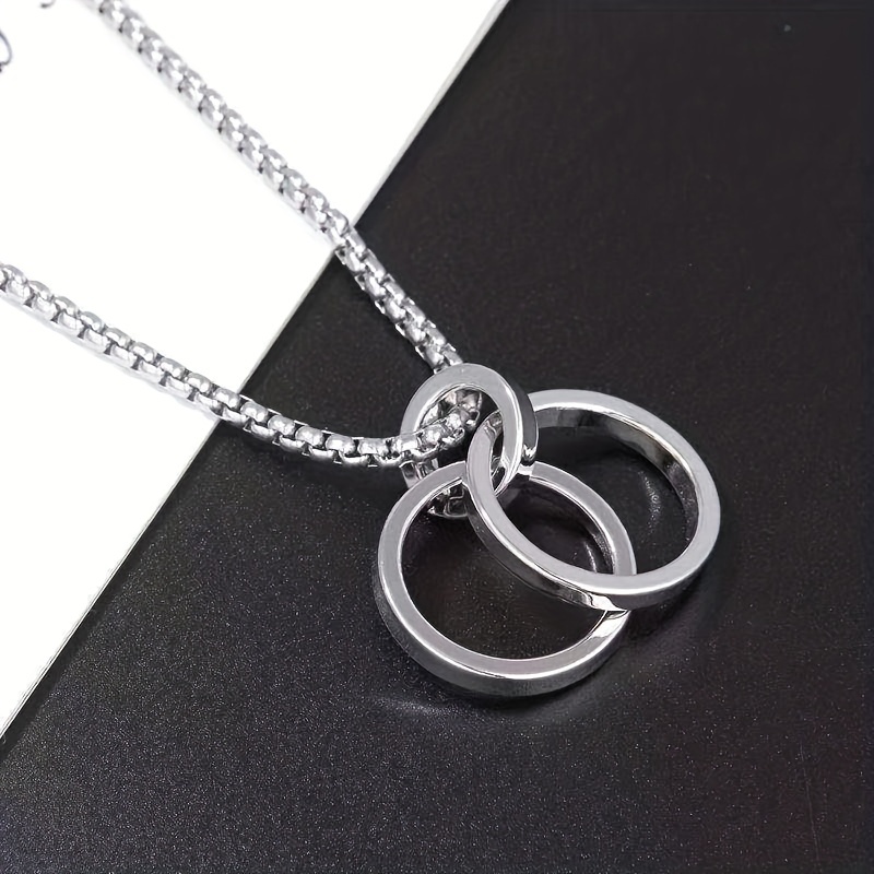 Men's Double Ring Pendant Titanium Steel Necklace