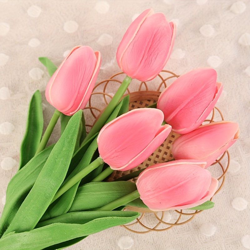 EZINSTALL 12 flores de tulipanes artificiales, realistas y de tacto real,  ramos de tulipanes de seda para decoración de mesa, hogar, habitación