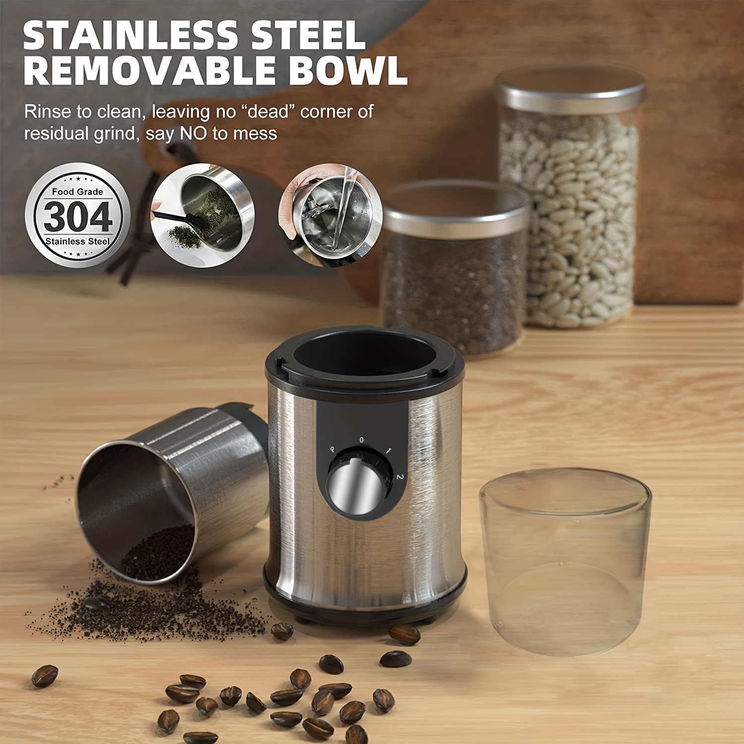 BLACK+DECKER Grinder One Touch Push-Button Control, 2/3 Cup Coffee Bean  Capacity, Stainless Steel