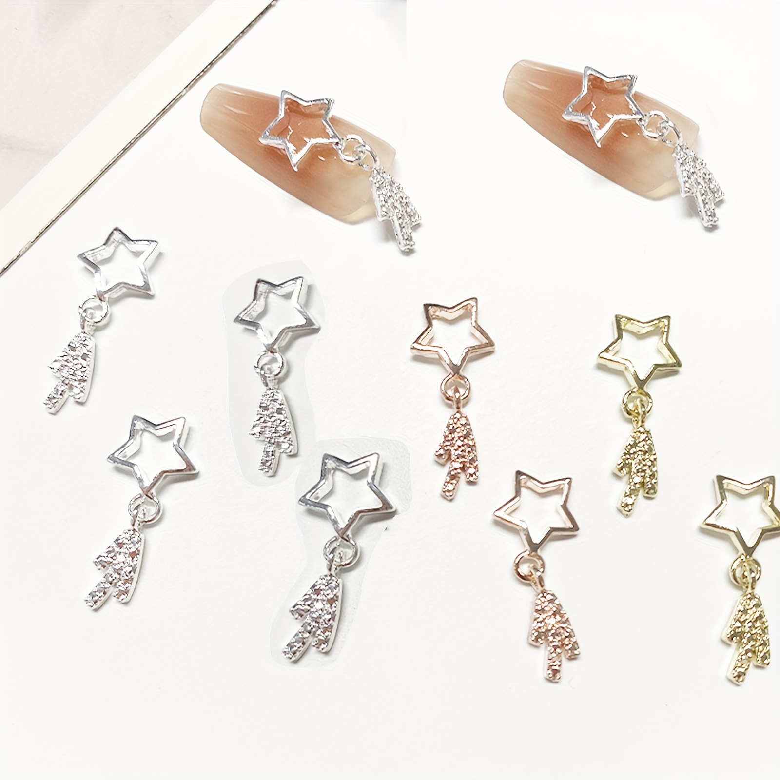 8pcs 2024 Pattern Nail Charms, Alloy Rhinestones Letter Charms For Acrylic  Nails, Golden Silvery Nail Jewelry For Nail Decoration