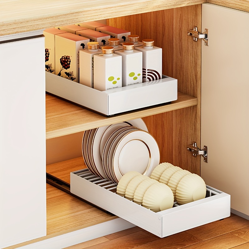 1 pieza blanco fregadero Escurridor de platos con almacenamiento Organizador  - tire Armario , Cajón , con estante - Accesorios de cocina para eficiente  con conveniente limpieza, Moda de Mujer