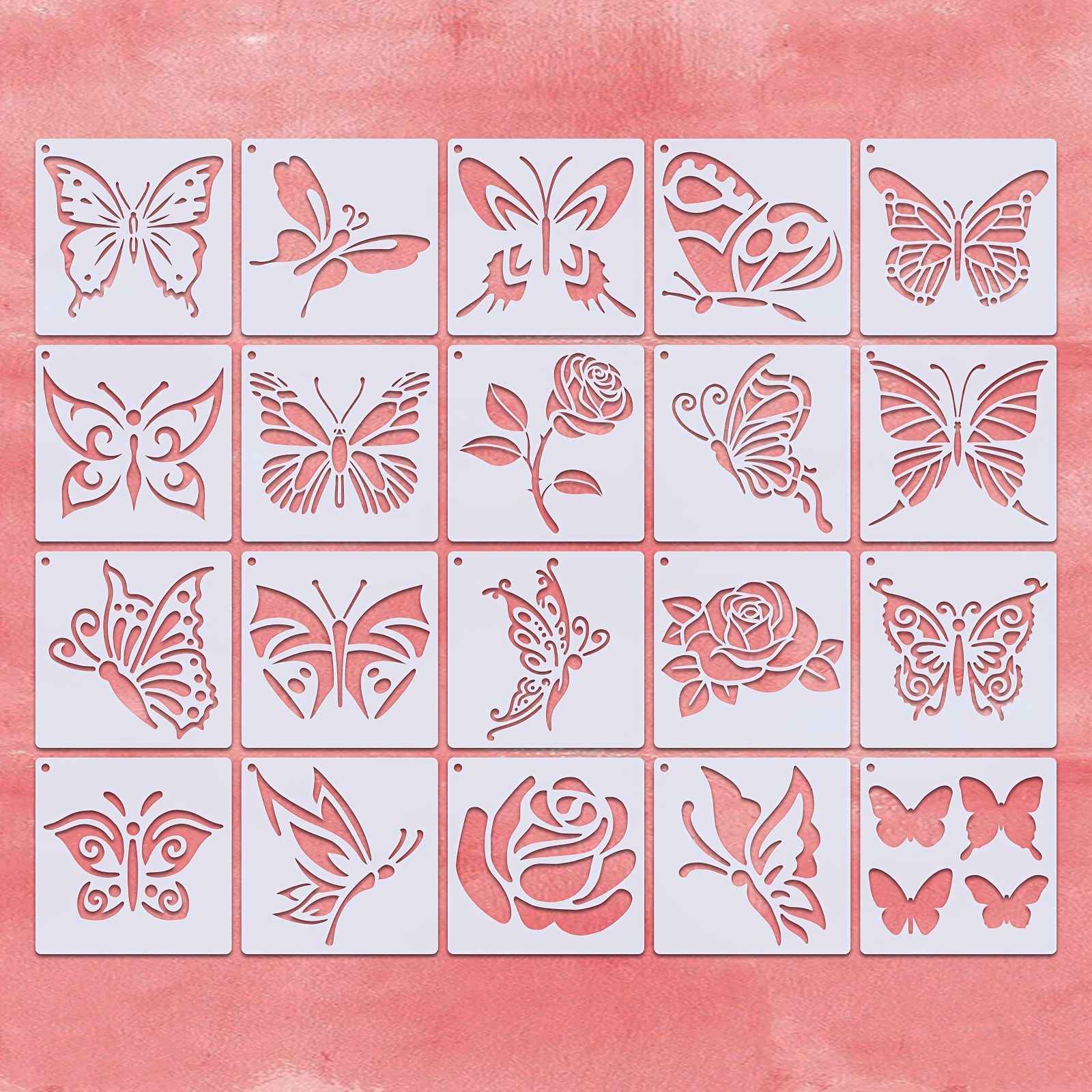 8 plantillas de pintura de mariposas de girasol para pintar en madera,  flores y mariposas, kit de plantillas para pintar en lienzo de pared,  plantilla