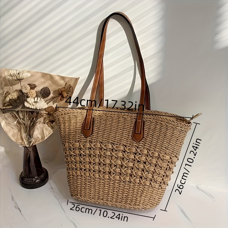 26cm Straw Bag Basket Tote Beach Bag Women Top Handle Handbags