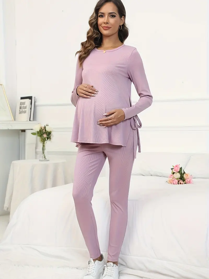 Pregnant Women's Solid Long Sleeve Shirts Leggings Set Comfy - Temu