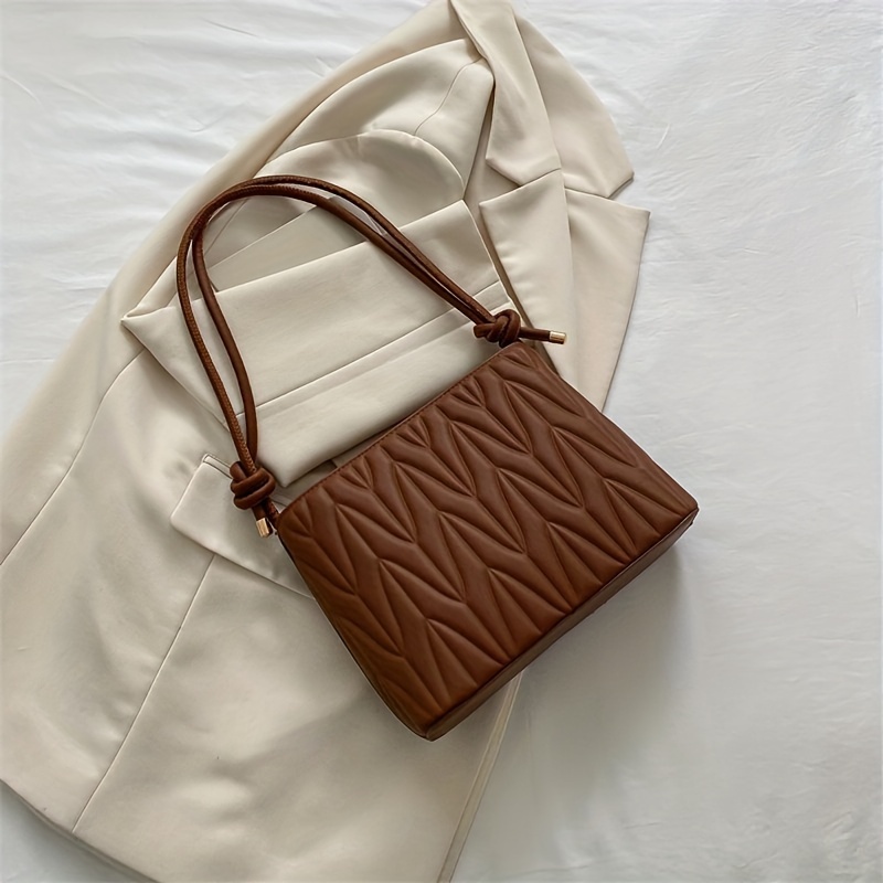 Chevron Quilted Handbag - Brown