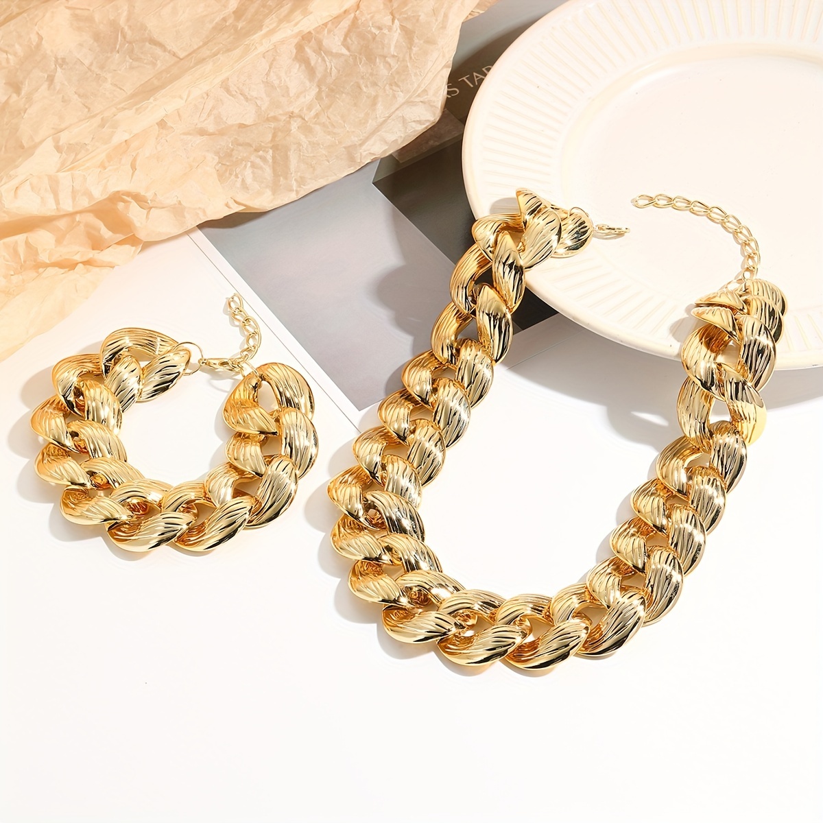1 Necklace + 1 Bracelet Hip Hop Style Jewelry Set Chunky Cuban