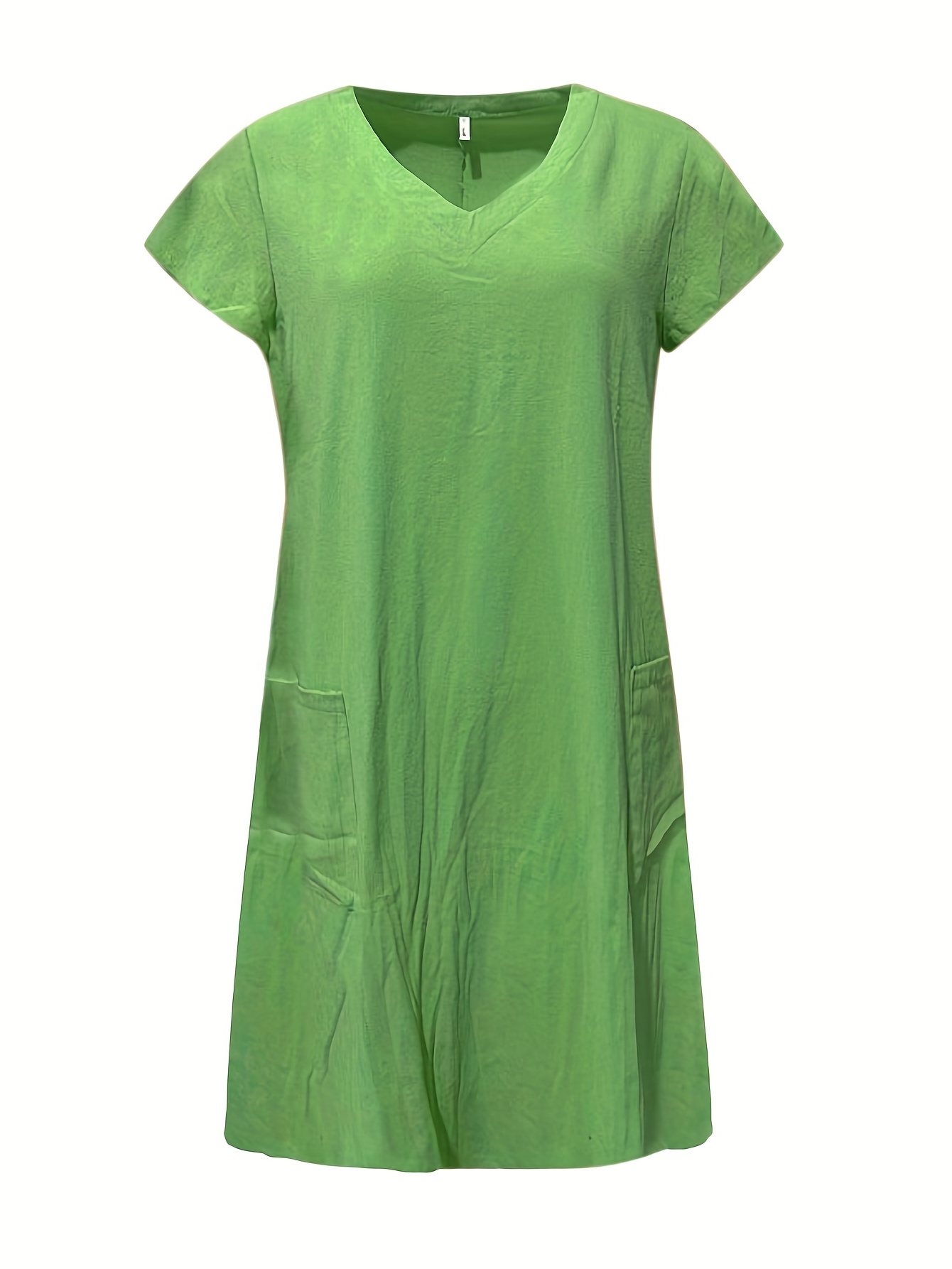 Patlollav Womens Dresses Clearance Ladies Dresses Fashion Loose V-Neck  Summer Solid Short Sleeve Dress 