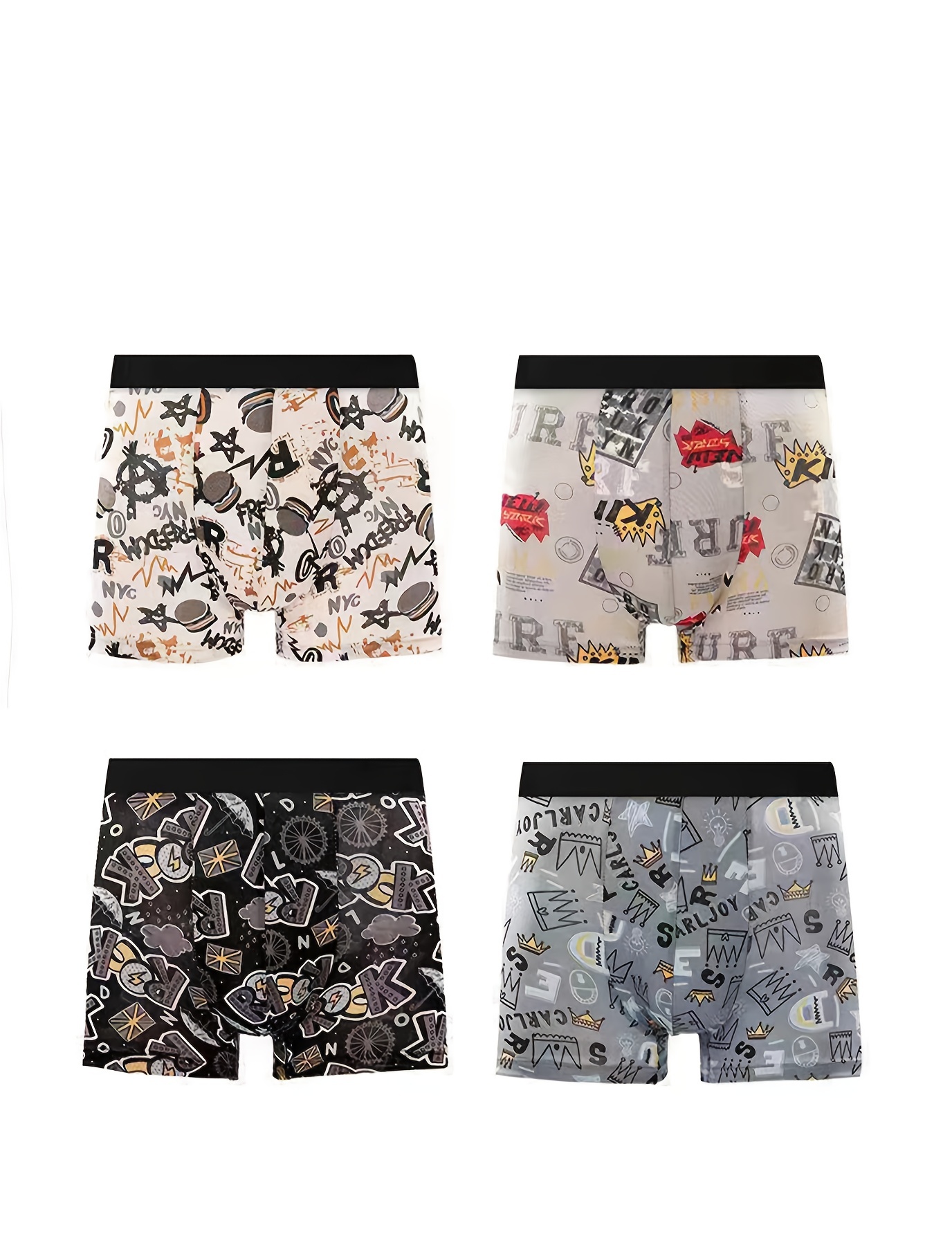 4pcs Men's Thin Breathable Sports Trendy Stylish Boxer Briefs, Korean Style  Cartoon Print Underwear Panties For Spring And Summer