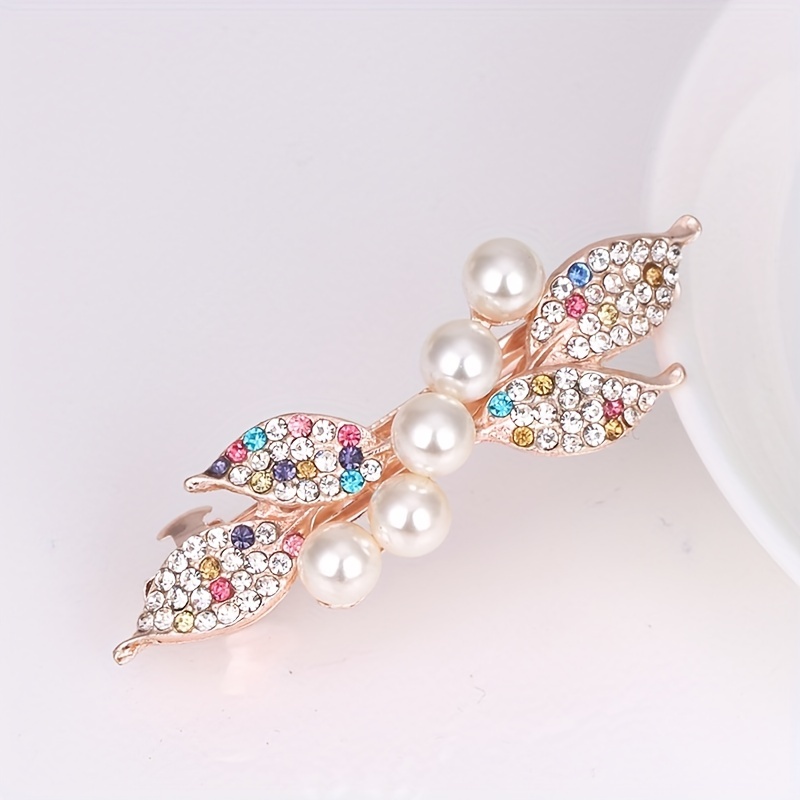 Leaf Hair Clip Pearl French Barrette Decorative Accessory