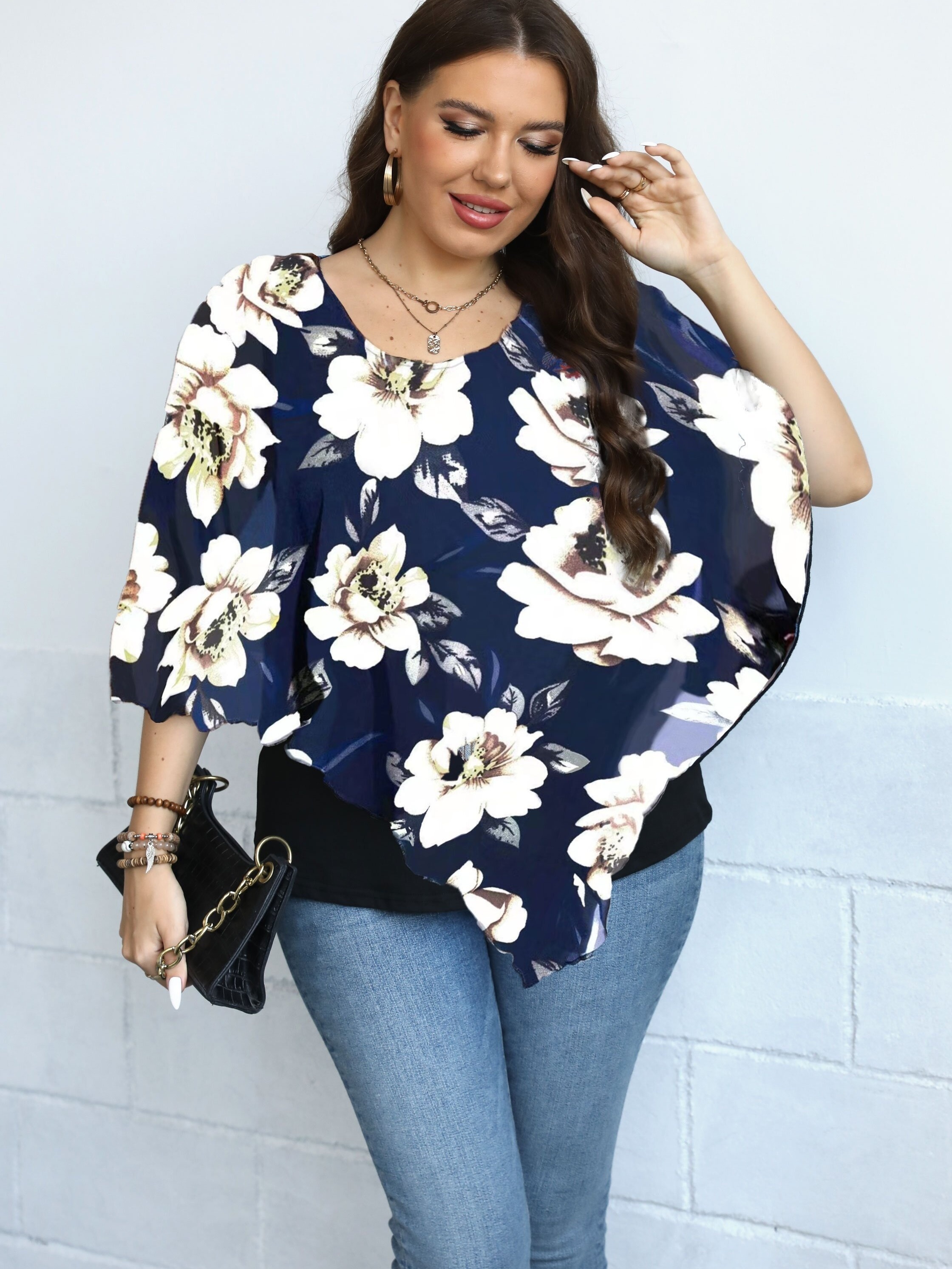 OLLOUM Plus Size Tops for Women Summer Floral Print Tunic Spring Tops  Crewneck Short Sleeve Shirts Dressy Casual Blouse L-5XL (Color : LIGHT  BLUE, Size : XL) : : Fashion