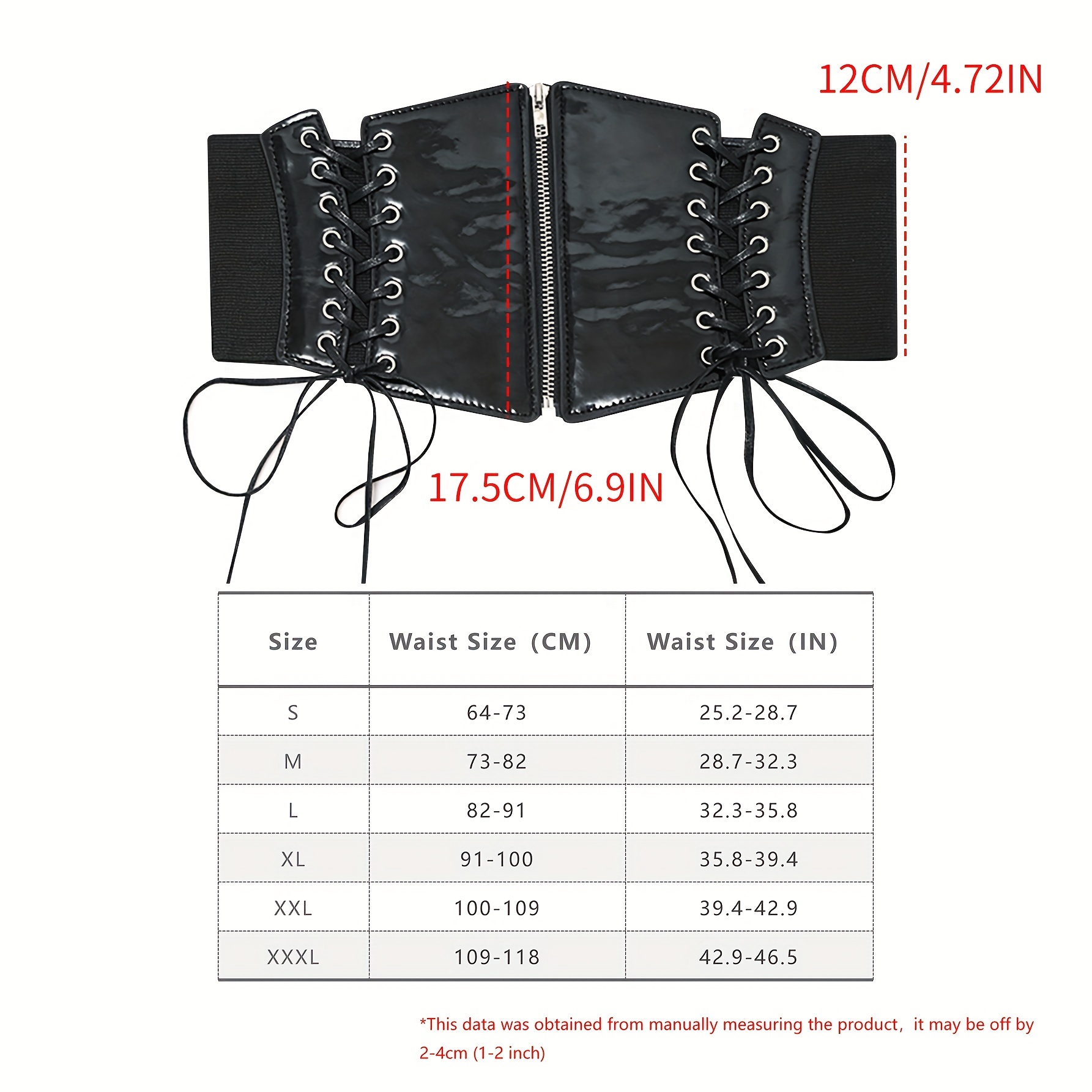 Punk Zipper Corset Belt Wide Elastic Waist Belt For Dress Ladies Vintage  Stretch Waspie Cinch Belt