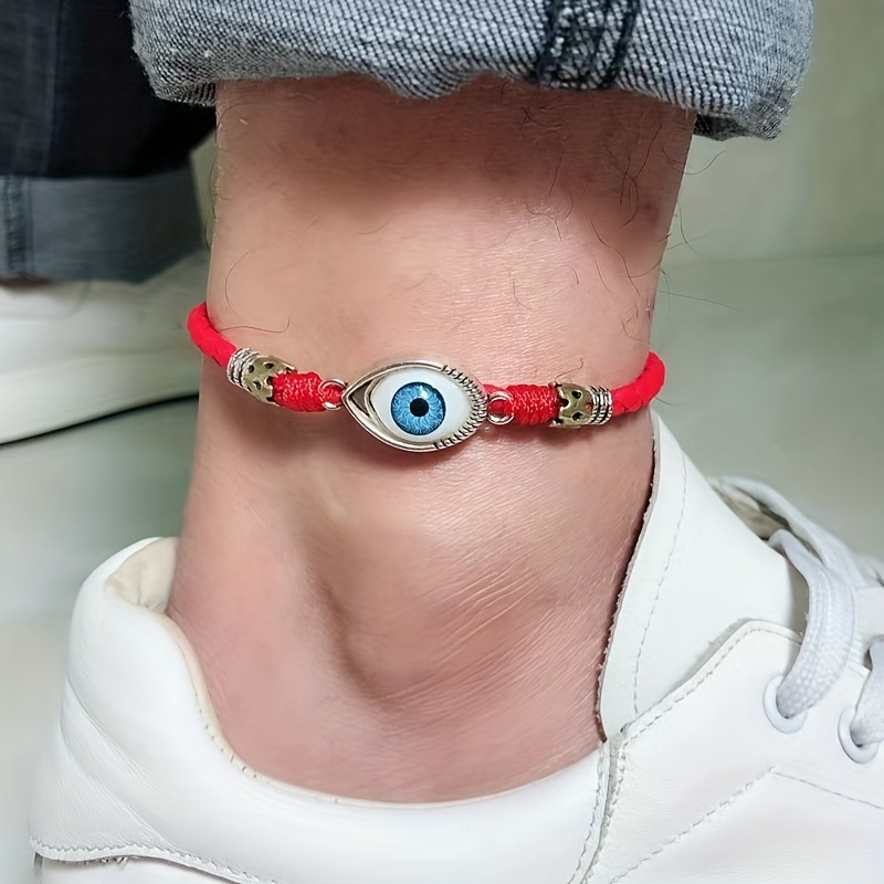 Men's Evil Eye Anklet, Bold Red Rope Design