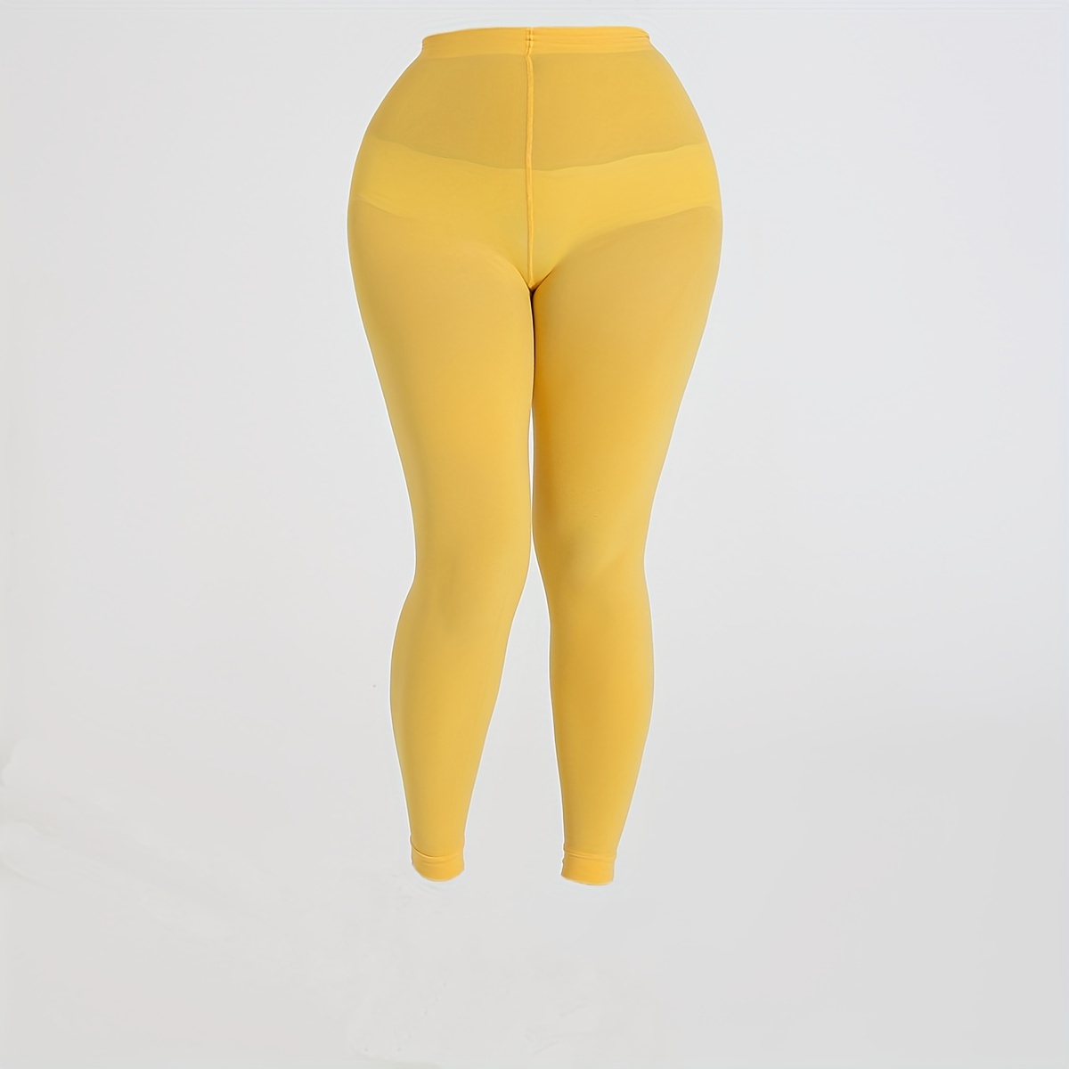 Plus Size Casual Leggings Stockings, Women's Plus 100D Solid Nylon High Rise Stretchy Tights For 0XL-3XL