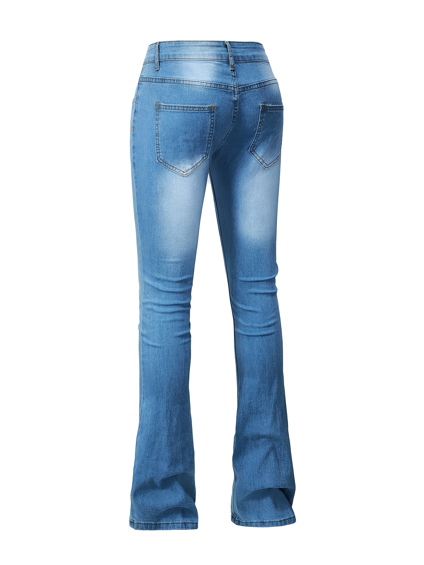 Solid Color Flare Leg Jeans Low Waist Bootcut Denim Pants - Temu