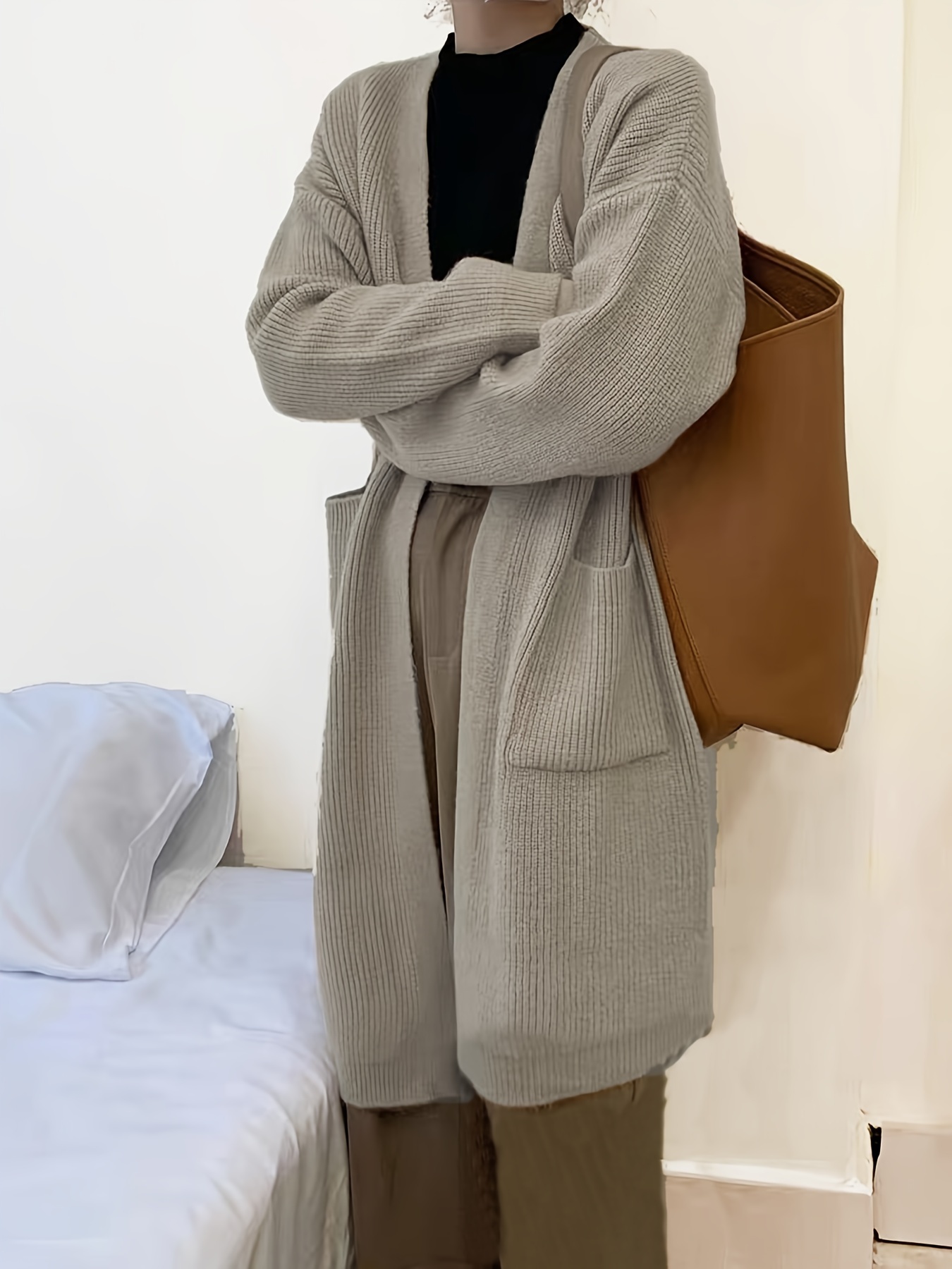 Tejiojio Fall Clothes Discounted Women's Fashion Top Cardigan Pocket Medium  And Long Term Outwear Long Sleeve Coat 