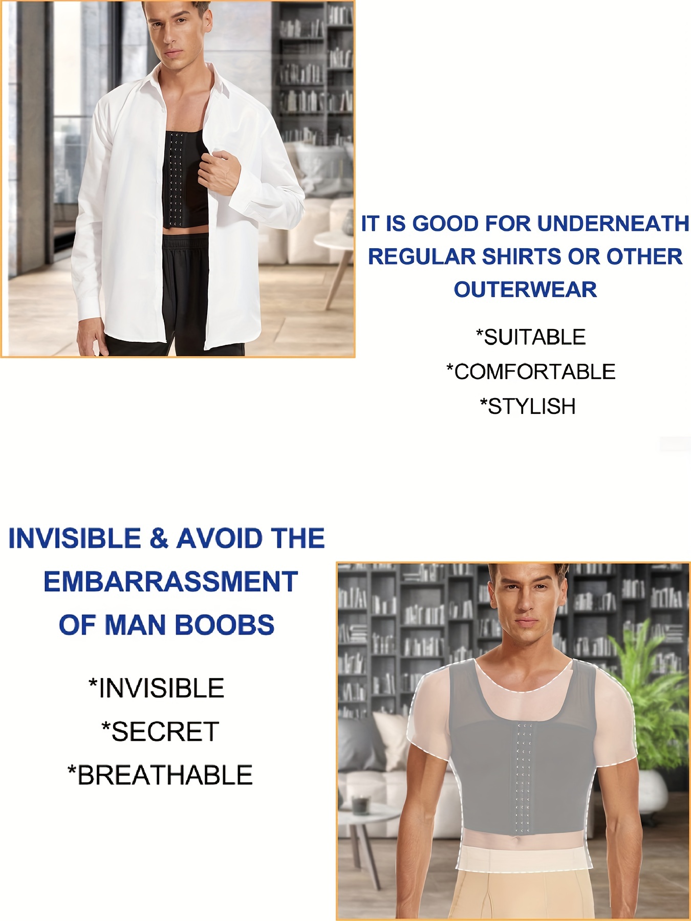 U-Pretty Men's Compression Shirt to Hide Gynecomastia Moobs
