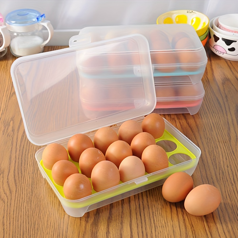 1pcs Anti-collision Home Refrigerator Fresh-keeping Egg Storage Box Kitchen  Snap-on Lid With Stackable 18-grid Egg Box In Random Colors