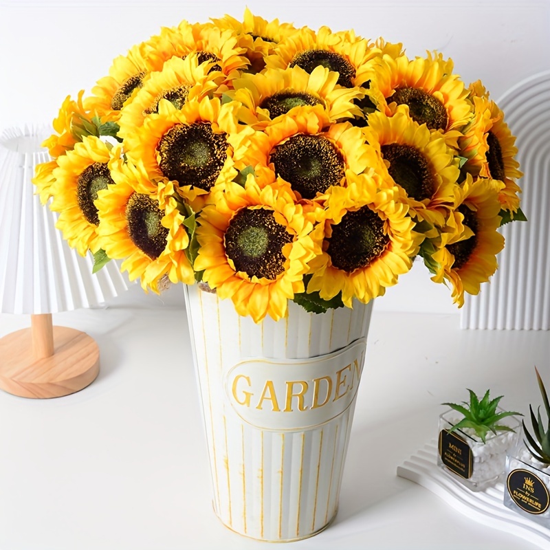 Vivid Artificial Sunflower No Fade Faux Plastic Fake Plants - Temu