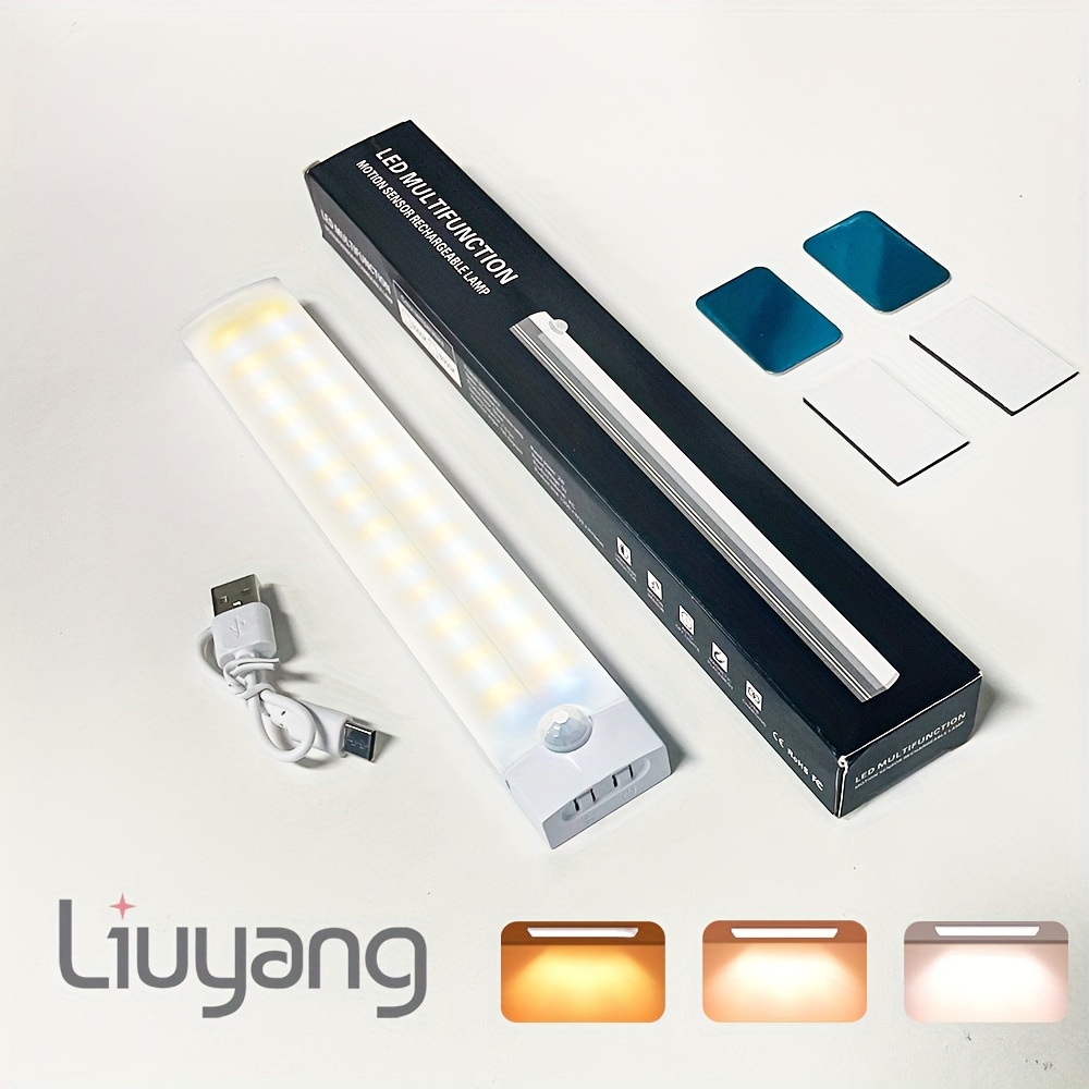 Lampe de placard à 100 LED,40cm,avec capteur de mouvement,sans fil,  magnétique, à intensité variable, pour garde-robe, placard, cuisine, paquet  de 3