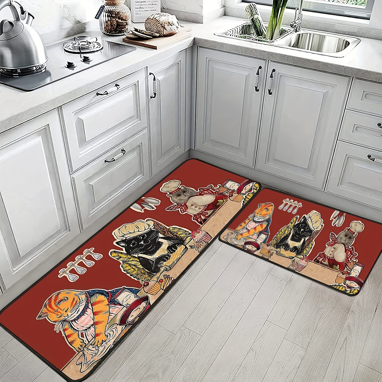 Chef Cat Pattern Kitchen Rugs, Vintage Flannel Absorbent Non Slip Cushioned  Rugs, Stain Resistant Waterproof Long Strip Floor Mat, Comfort Standing Mats,  Living Room Bedroom Bathroom Kitchen Sink Laundry Office Area Rugs