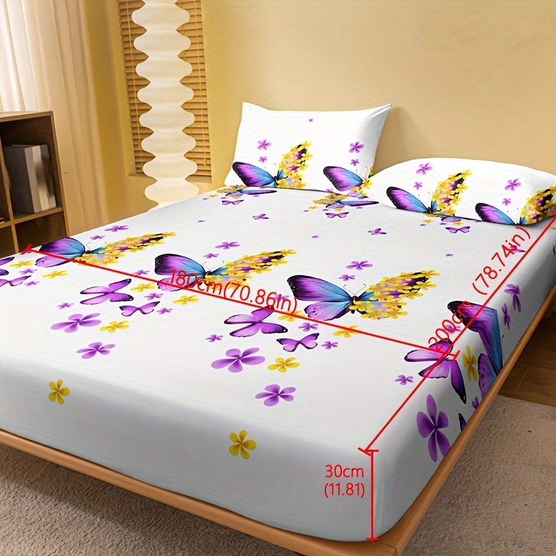 1 Printed Matte Fitted Sheet, Printed Bed Cover For Bedroom, Bedding