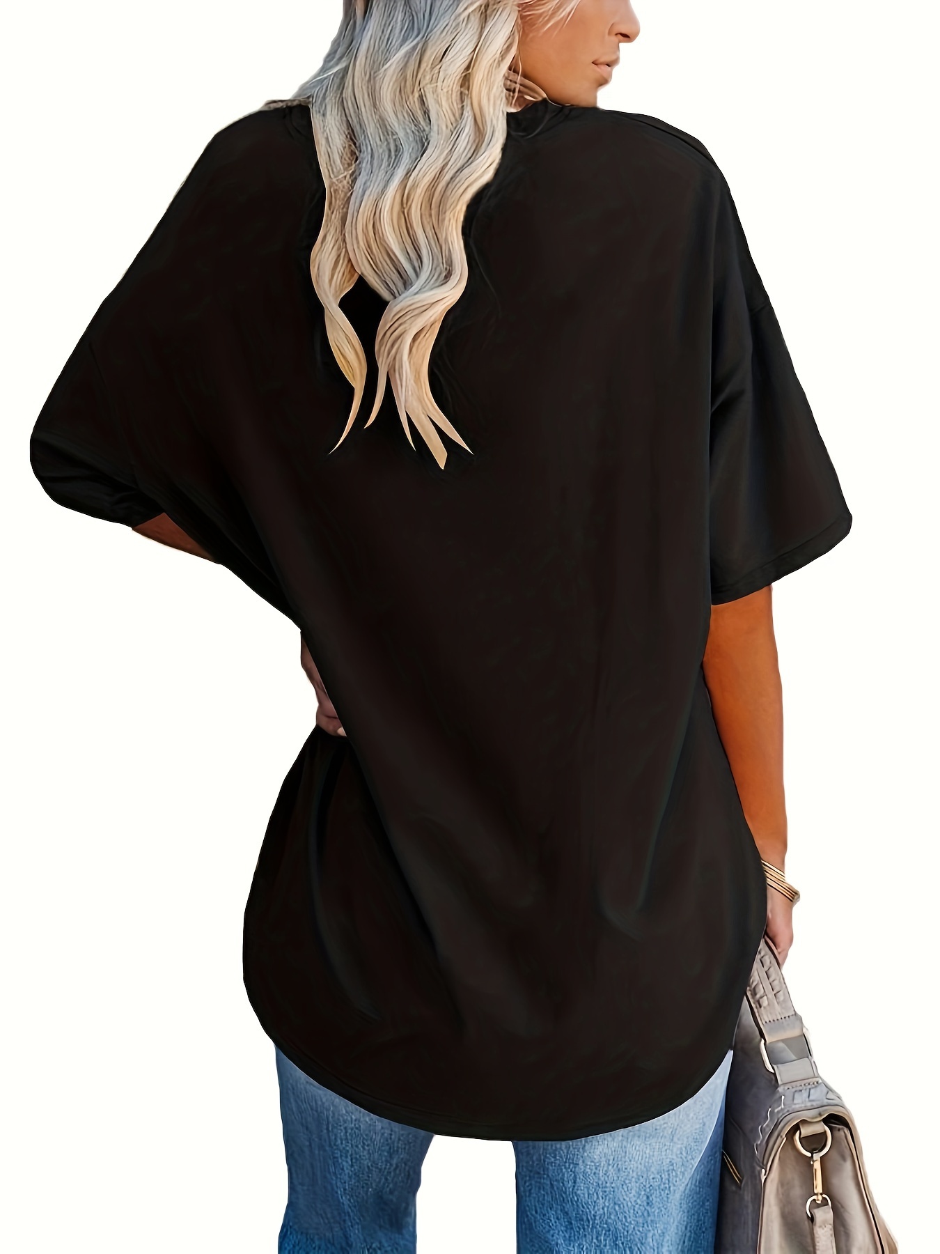 Women's Loose-Fit V-Neck Half-Sleeve Blouse - Soft Stretch, Solid Color, Spring/Summer Casual & Formal Wear, Elegant & Breathable, Transitional Weather Clothing, Middle Eastern Style, Comfortable Fit, Stretchy Fabric Top