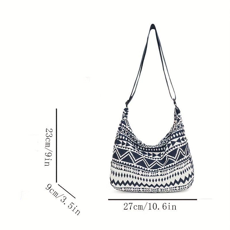 Geometric Pattern Crossbody Bag, Ethnic Style Canvas Hobo Bag