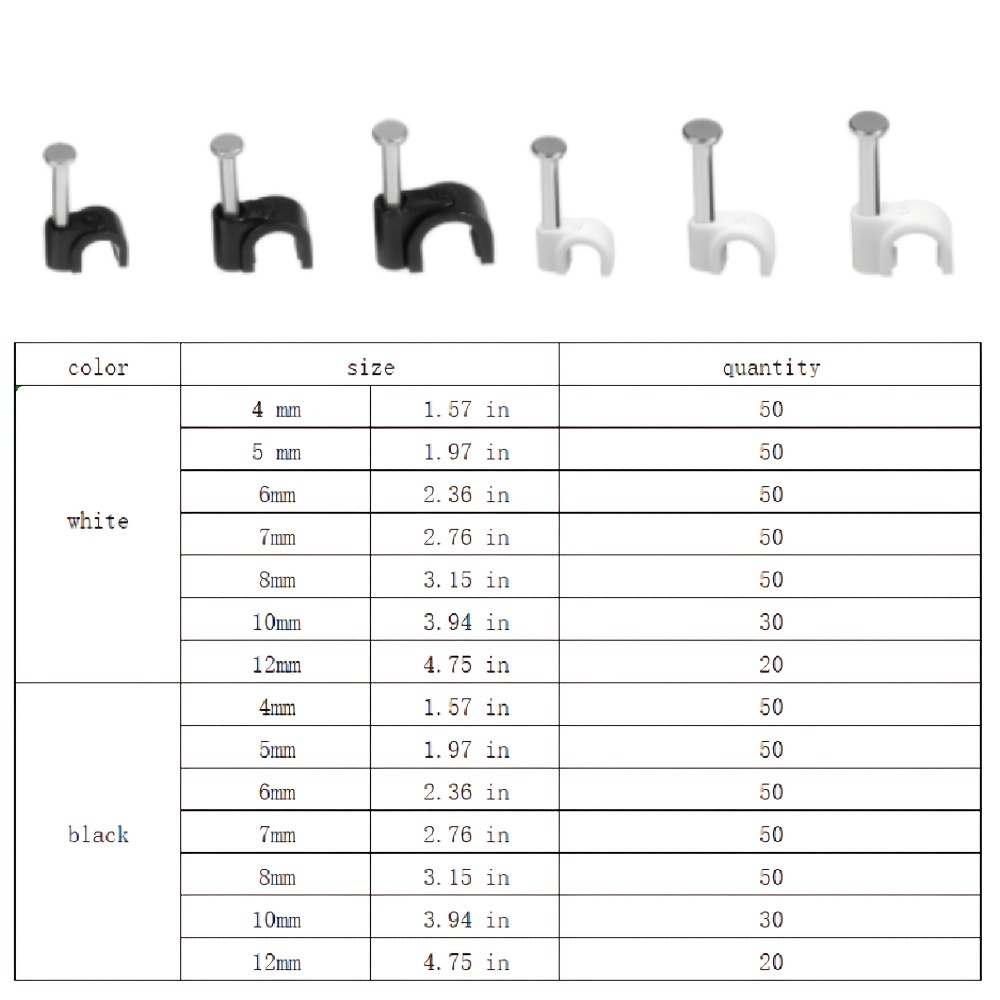 Clips redondos para Cables, de 4mm surtido de Clips para Cables