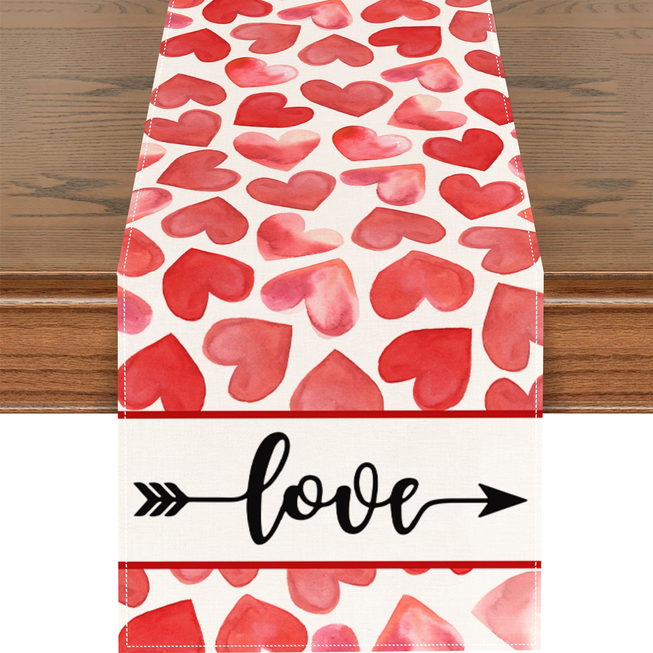 Valentine's Day Linen Table Runner Gnomes Love Heart Printed - Temu