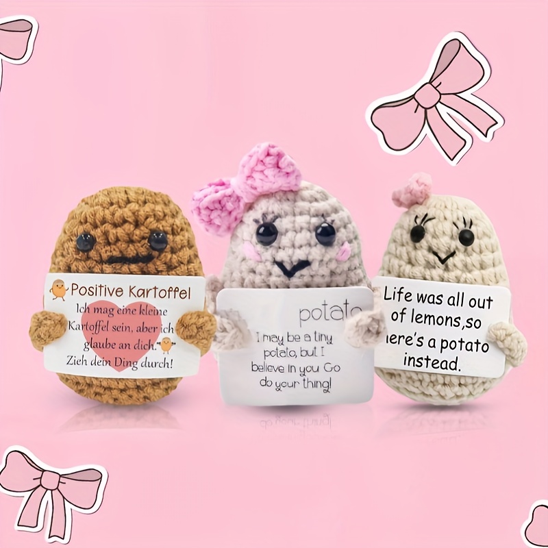 Funny Positive Potato Cute Wool Knitting Doll Positive Card - Temu