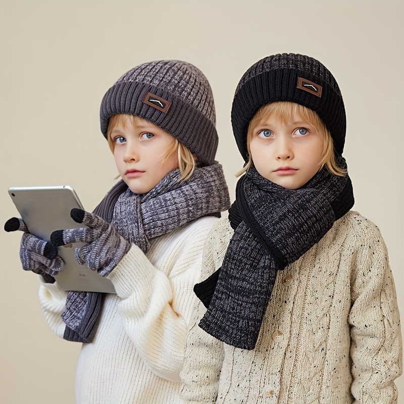 Ensemble bonnet et écharpe tricoté pour enfant, gants chauds en
