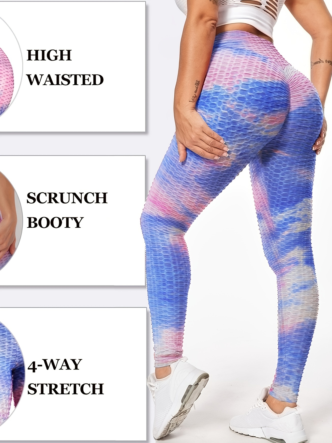Tie Dye Textured Leggings for Women High Waist Booty Scrunch Yoga