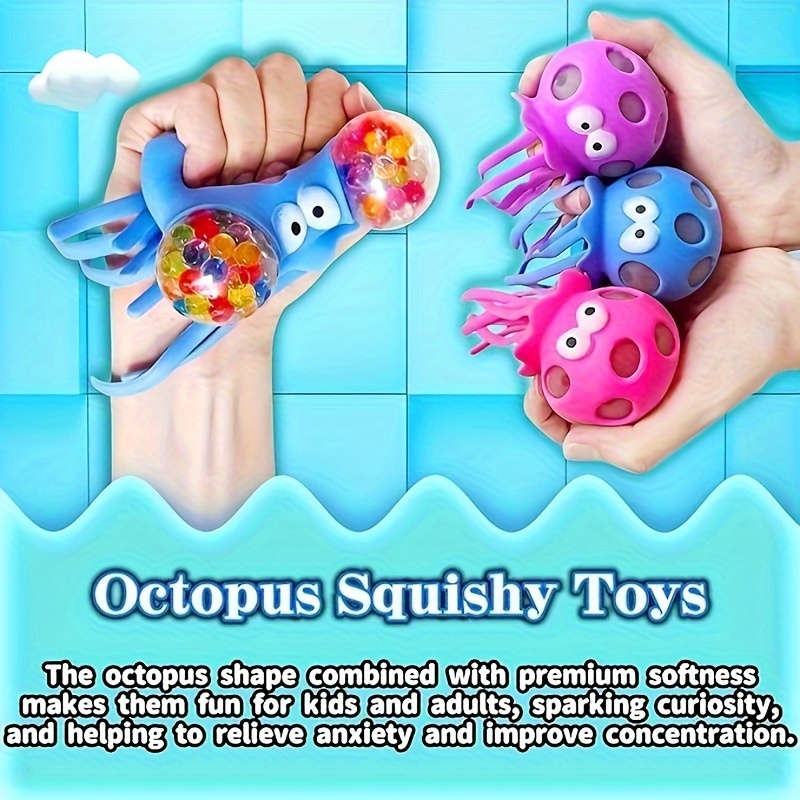 Yeaqee 8 Pcs Octopus Bath Toys, Fidget Toys Sensory Stress Relief