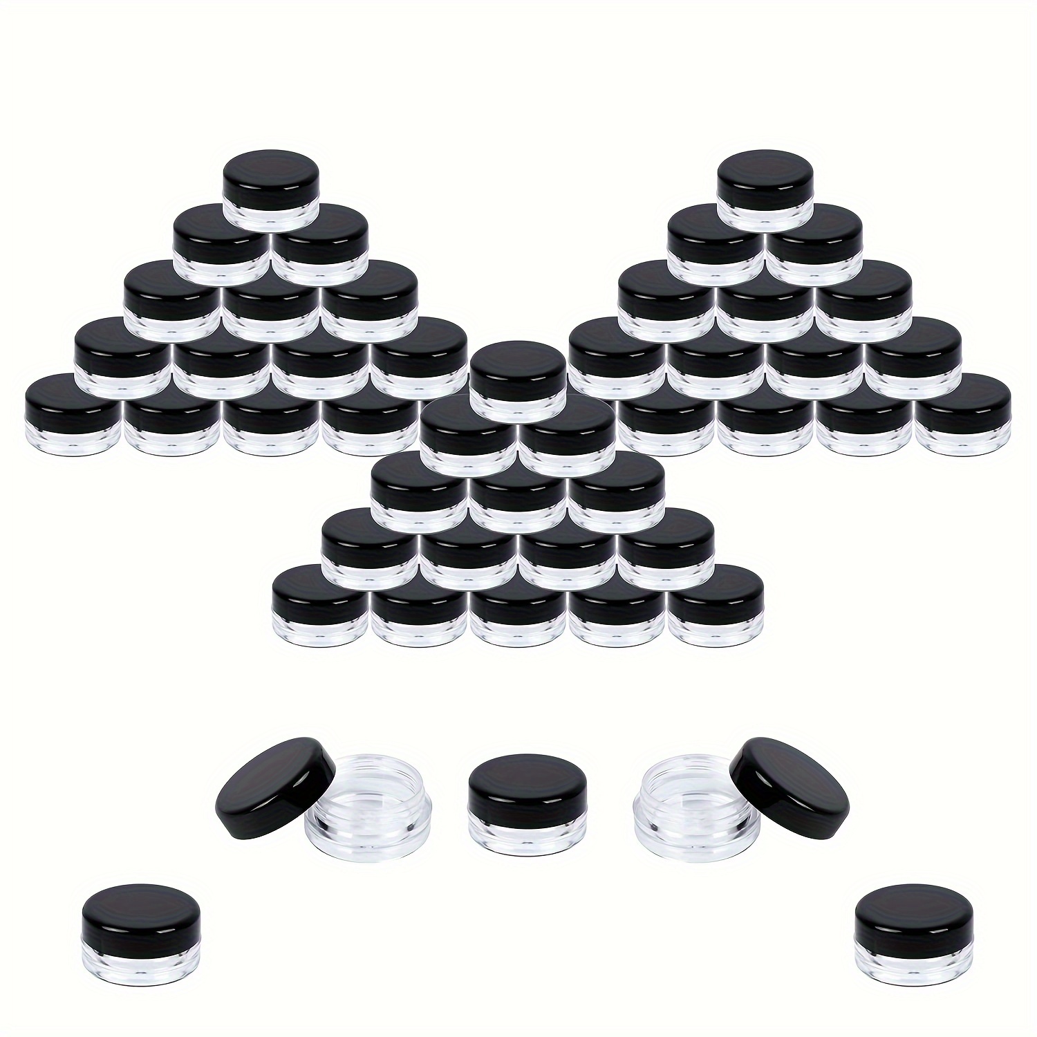

50 Pcs Mini 3g Cream Jars With Black Lids, 0.18oz, Empty Plastic Cosmetic Makeup Jar Pots, Transparent Sample Bottles, Eyeshadow Cream, Lip Balm Container, Travel Essentials