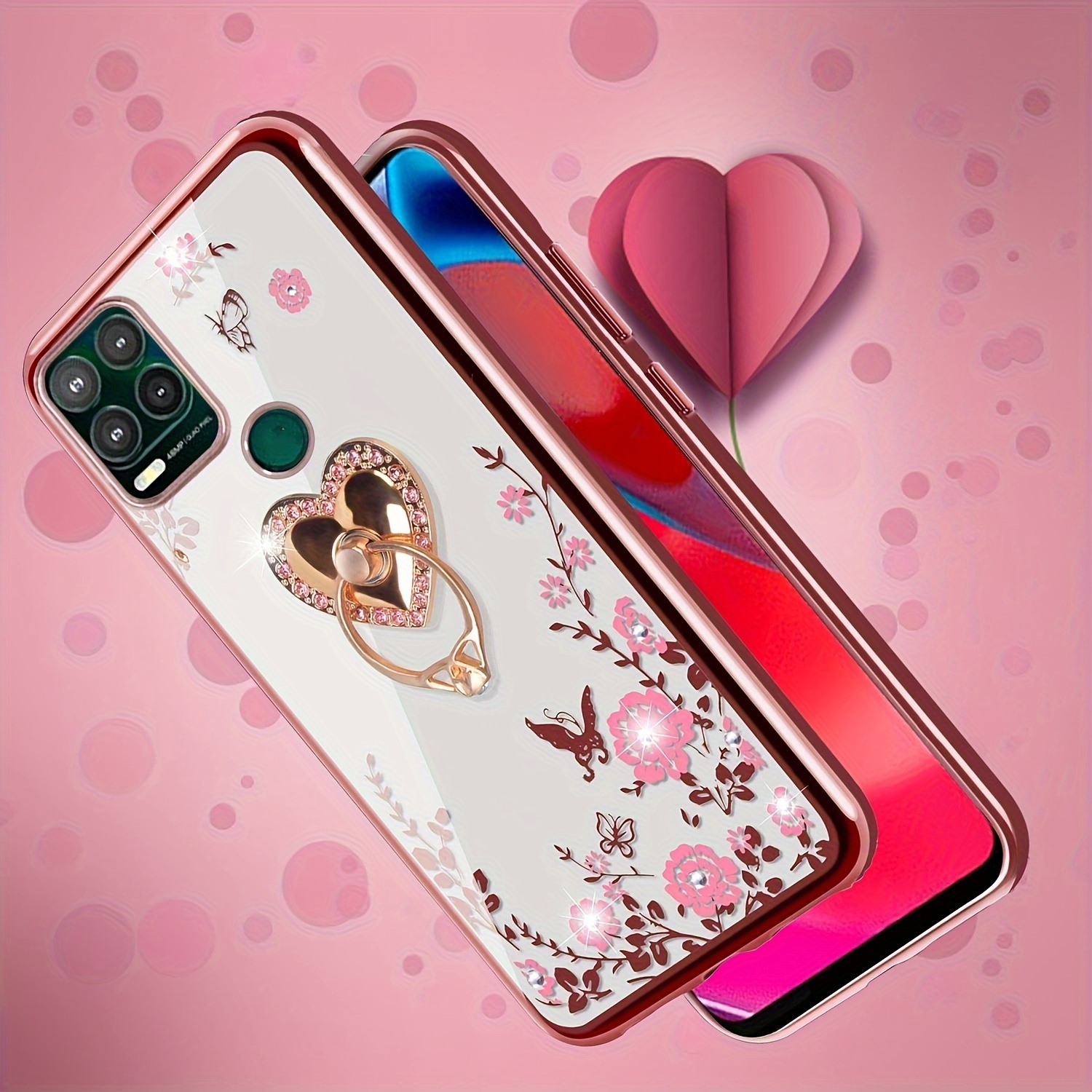  for Moto G Stylus 5G Case for Women, Motorola G Stylus 5G Case  Glitter Crystal Butterfly Heart Floral Slim TPU Luxury Bling Cute  Protective Cover with Kickstand+Strap for Moto G Stylus