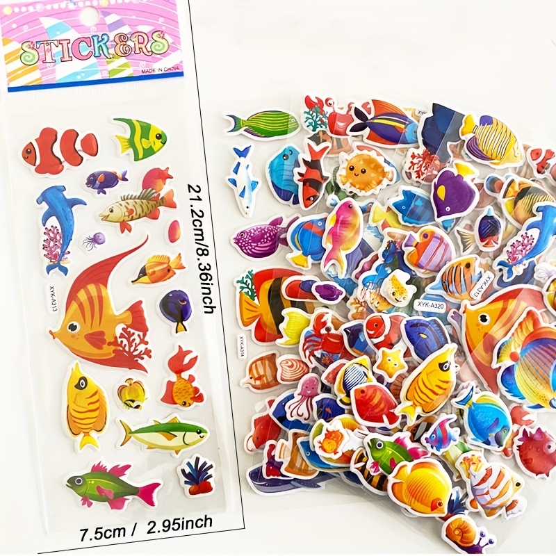 3d Cartoon Sea Fishes Animal Stickers Ocean World Coral - Temu