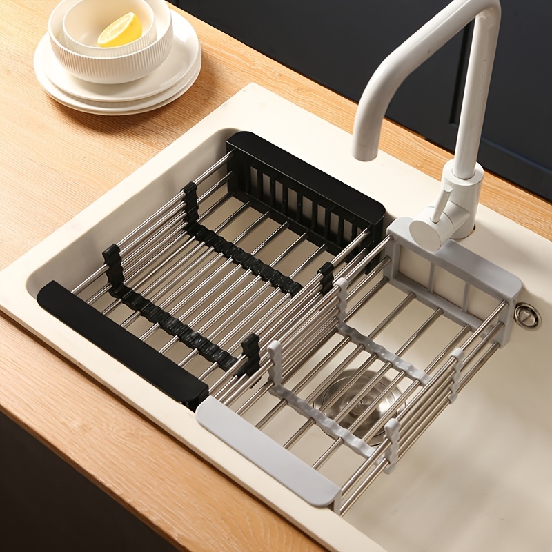 TOOLF Expandable Dish Drying Rack Over The Sink Adjustable Dish Rack in  Sink Or On Counter Dish Drainer with Utensil Holder Rustproof for Kitchen